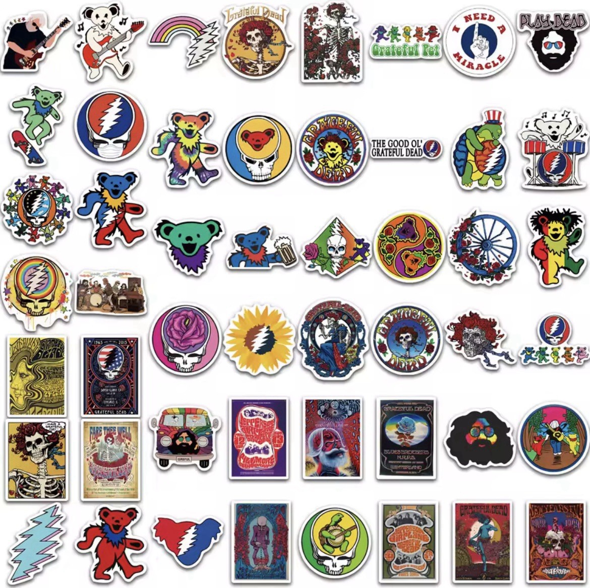 Grateful Rock Band Stickers 50pk Rock Music Dead Head Fun Stickers FREE SHIPPING