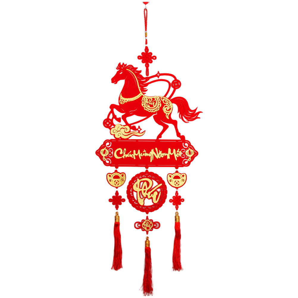 Handcrafted Flocked Fabric Horse Pendant Red for Chinese New Year Celebration