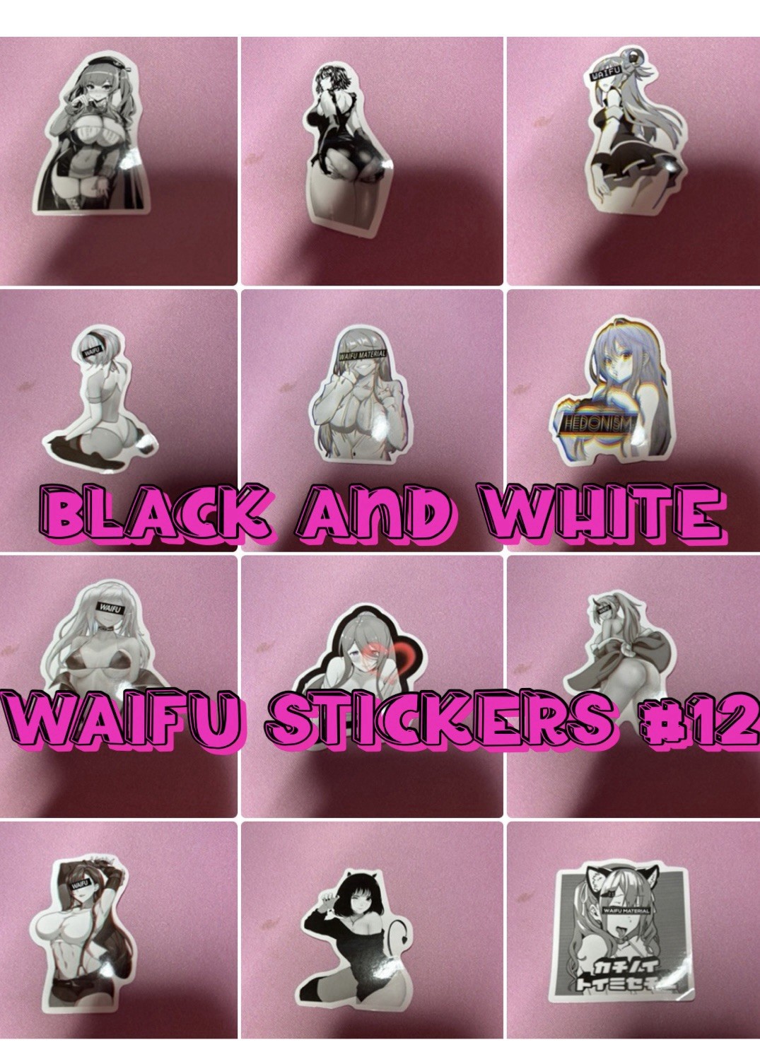 black and white waifu lewd fantasy girls stickers #12
