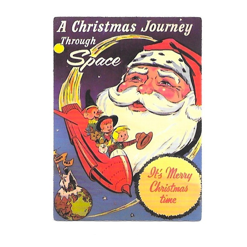 Vintage Santa Space Rocket Christmas Journey Sticker Retro Holiday Sci Fi