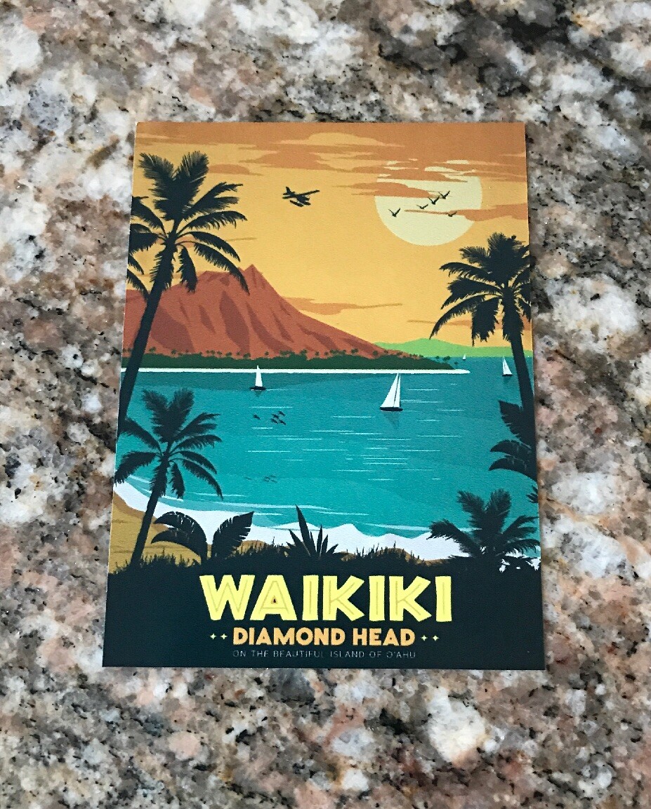 Waikiki Sticker – Hawaiian Islands Oahu Hawaii Diamond Head Beach Surf Travel