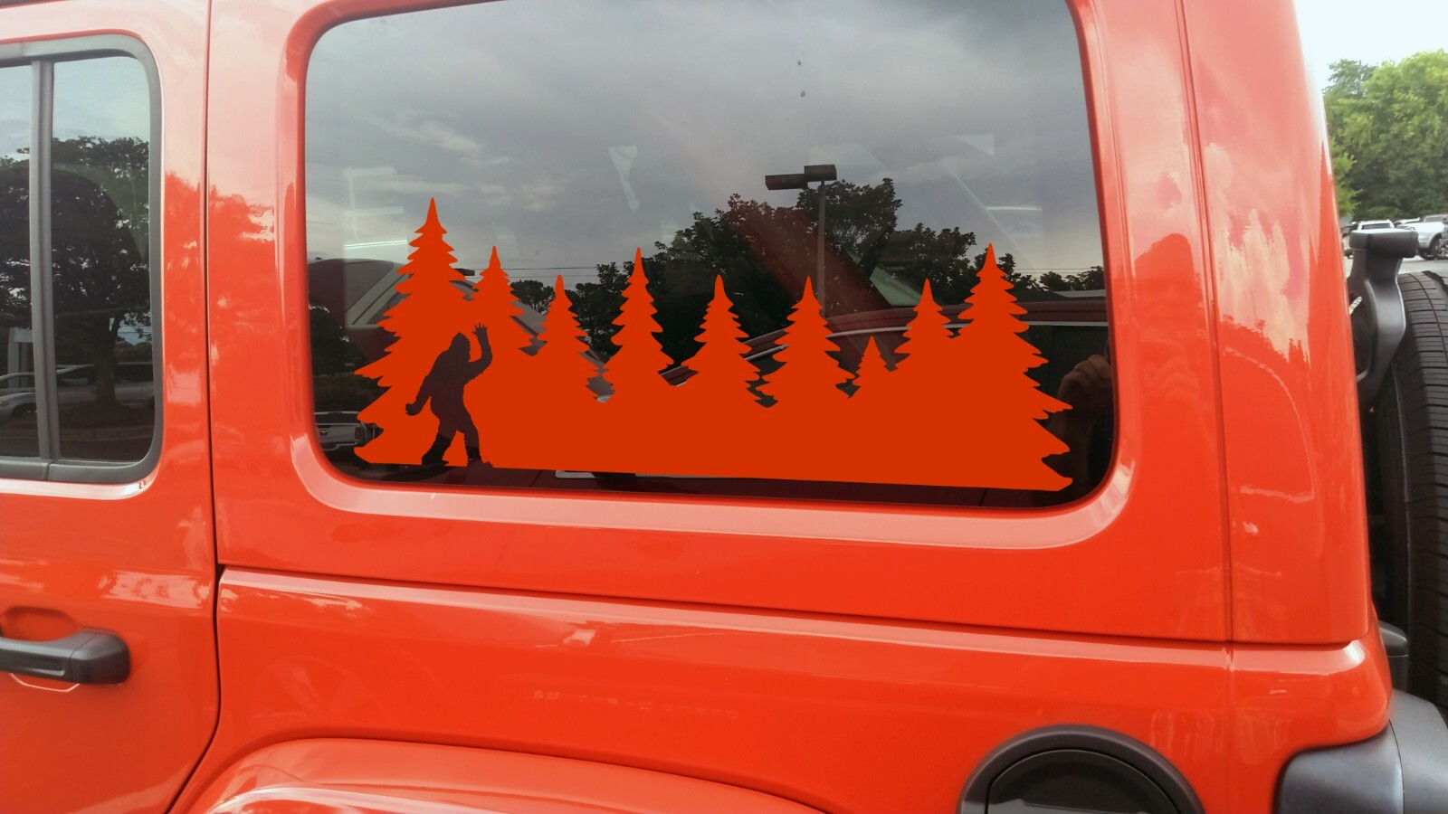 Bigfoot in Trees Waving Hello V2 Vinyl Decal – Sasquatch Forest Line PNW Die Cut