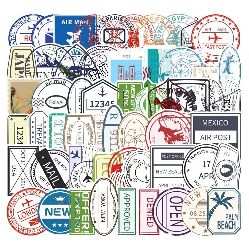 59 PCS Postage Travel Stamp Stickers World Trade Mail Decals Free Shipping!