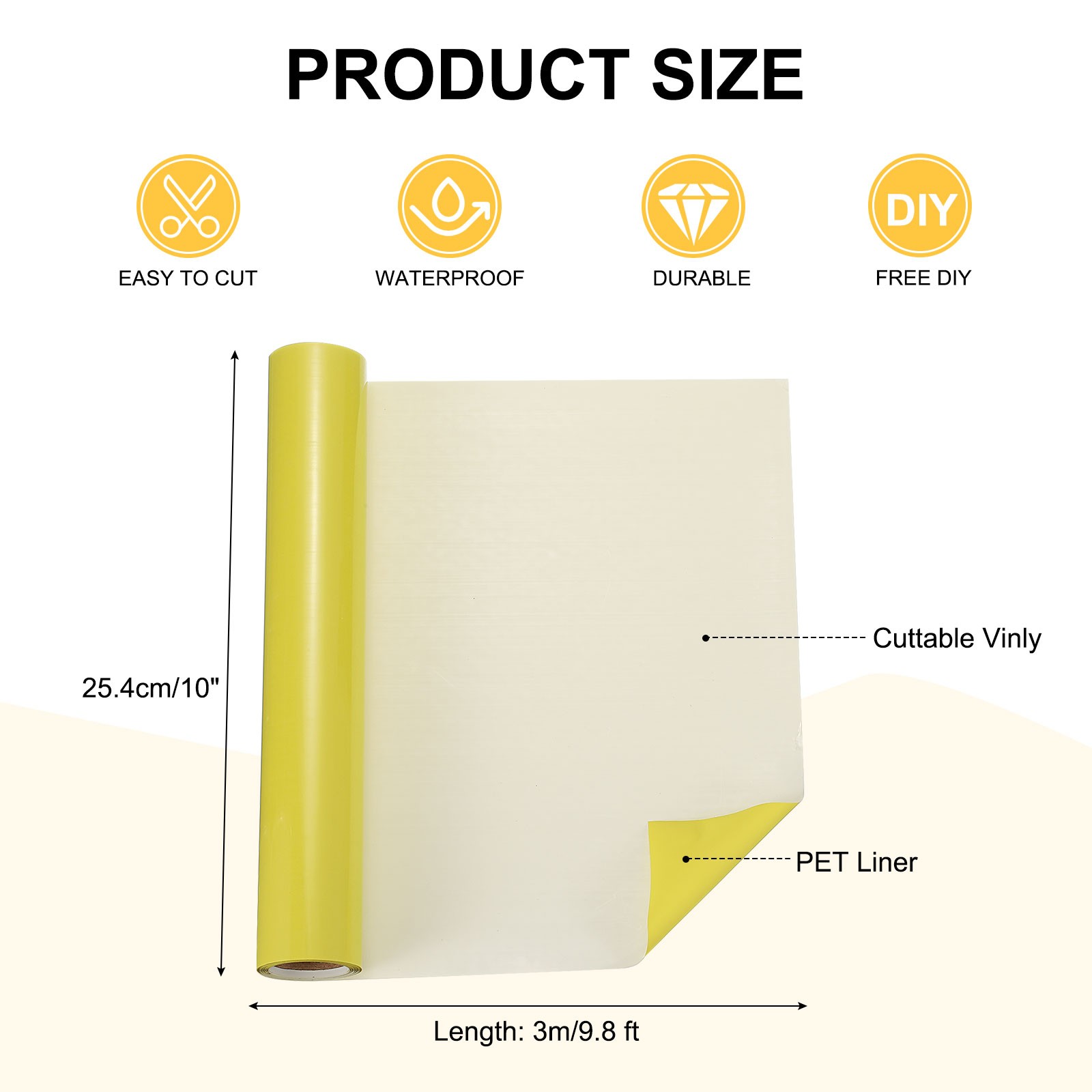 Light Yellow Vinyl Adhesive Film for Roll 10"x9.8' Permanent