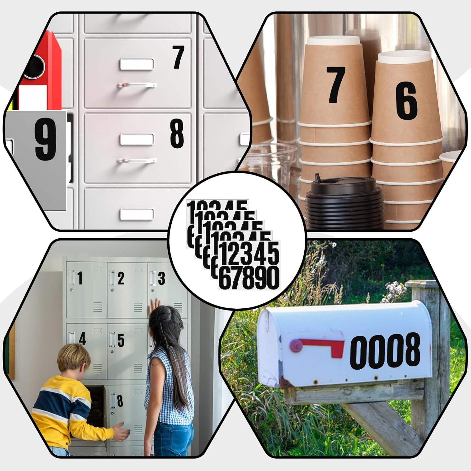 5 Sheets Black Number Stickers, 3 in Vinyl Stick on Numbers, 0-9 Waterproof A…