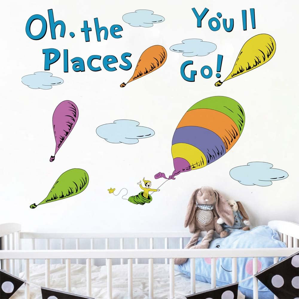 Oh The Places You'll Go Wall Decal Hot Air Balloon Quote Sticker Kids Room