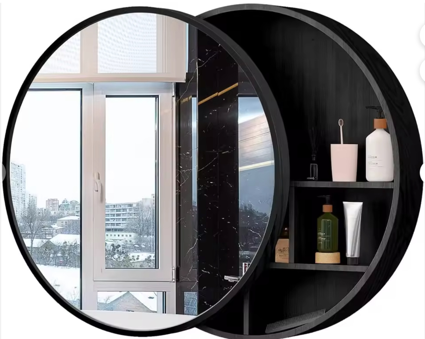 Black Round Glass Wall-Mounted Vannity Cabinet Storage Modern Eco-Friendly