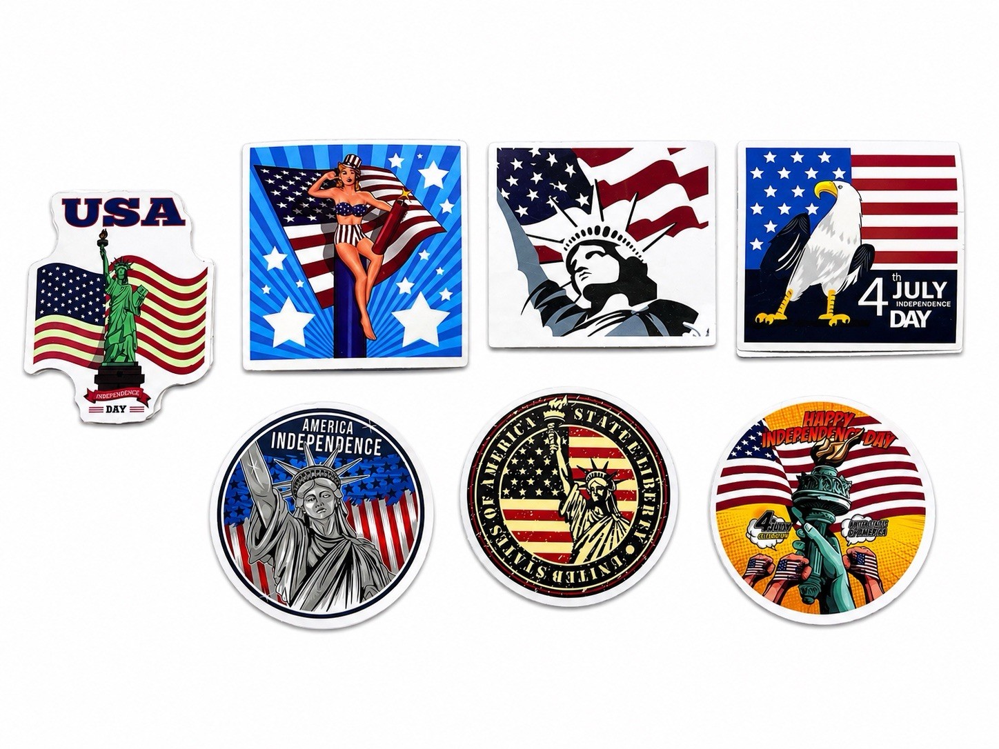 4th of July Patriotic Stickers Set 7 USA Flag Decals 2in Free Ship