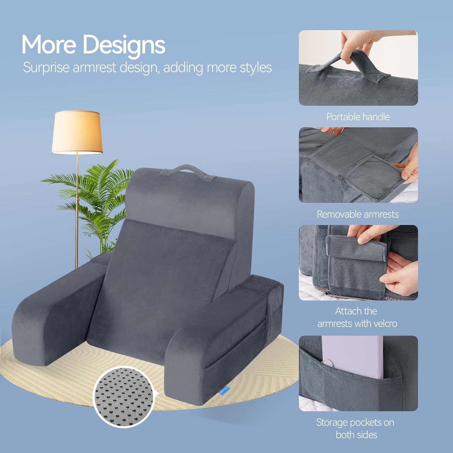 Reading Pillow, 10 in 1 Back Pillow for Bed Sitting up with Detachable Arms Rest