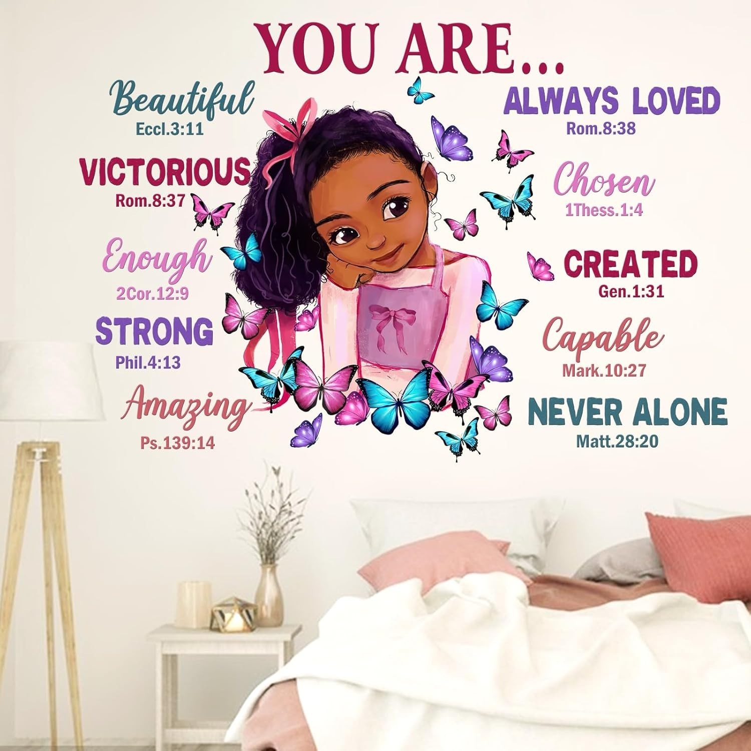 Wall Decals For Playroom/Reading Room. “Black Girl Religious Butterfly”.