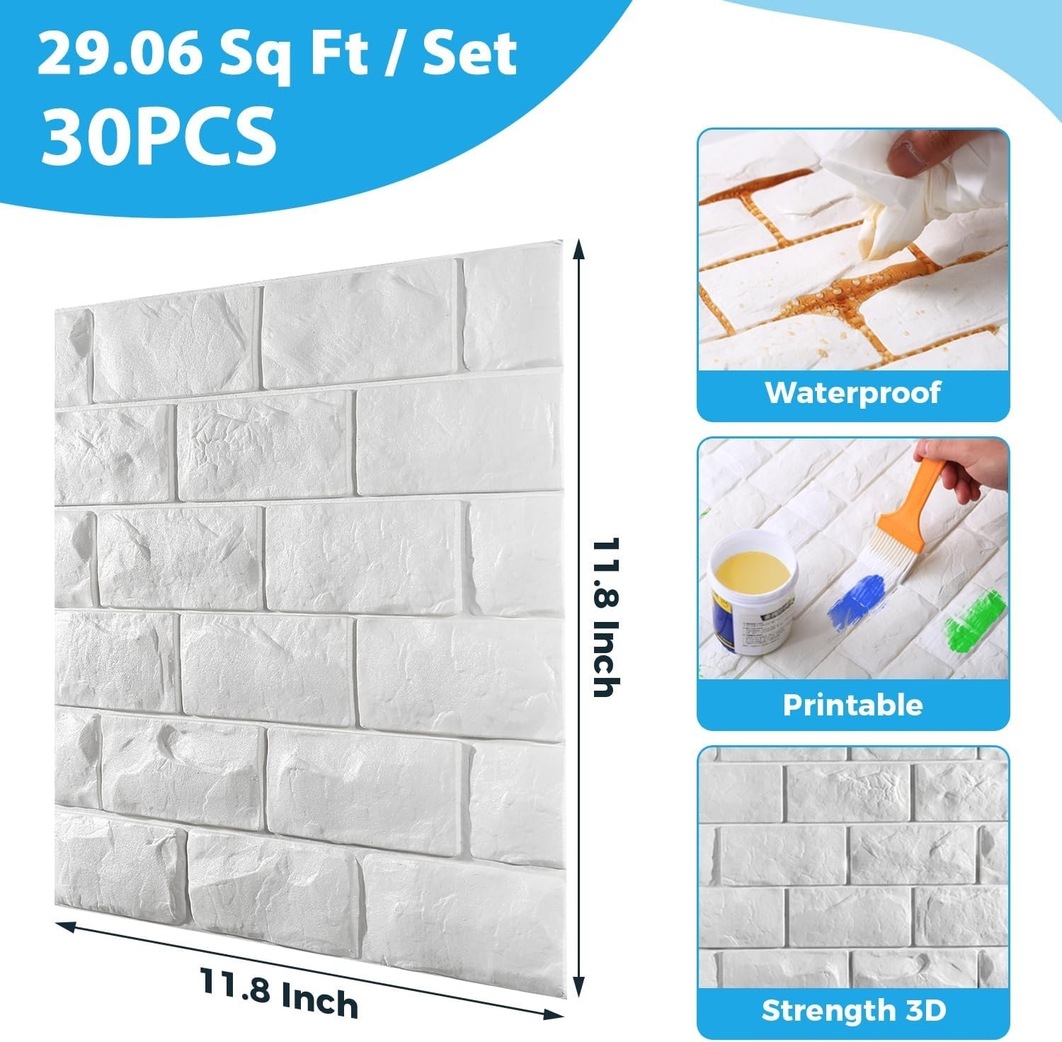 Self-Adhesive Waterproof 3D White Brick Wallpaper – 29.06 Sq Ft Coverage