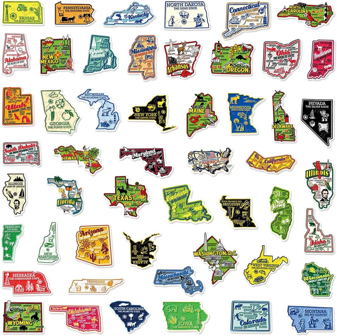 50Pcs United States Map Stickers – Waterproof Vinyl Removable No Residue Sticker