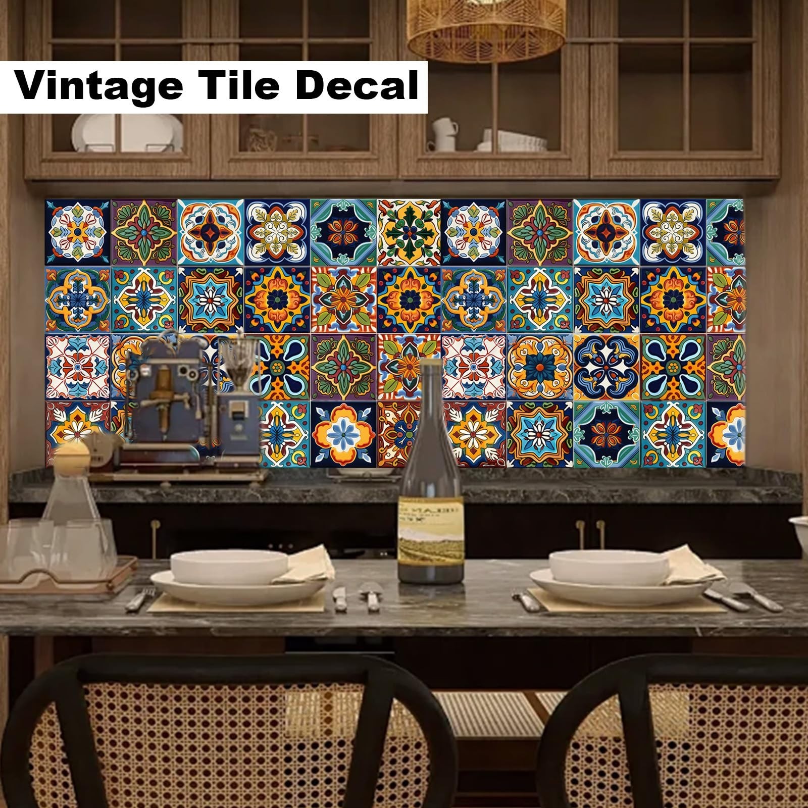 48Pcs Peel and Stick Tile Stickers, Moroccan Wall Decals for Kitchen & Bathroom
