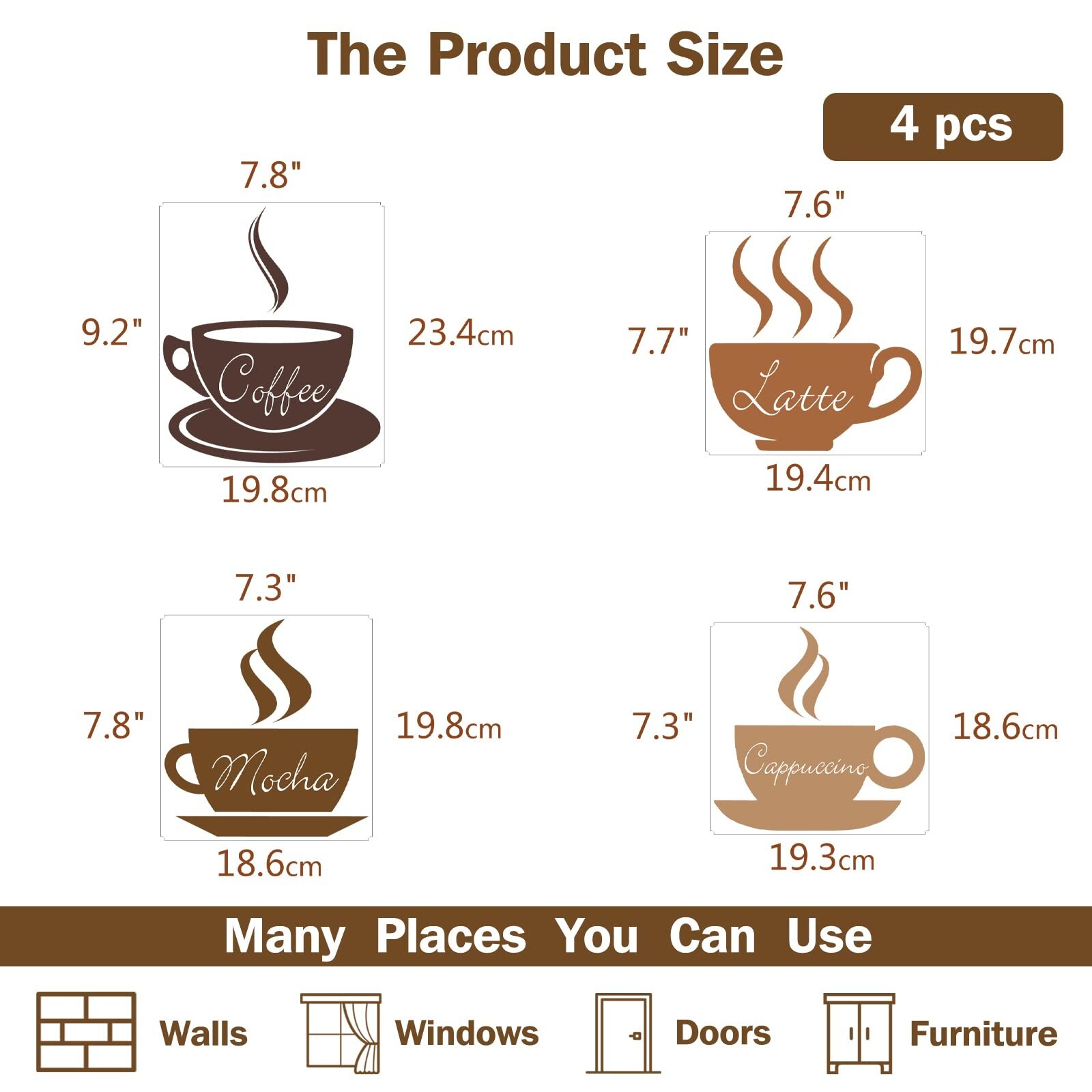 SUPERDANT Coffee Wall Stickers Coffee Cups Wall Decals Latte Mocha Cappuccino…