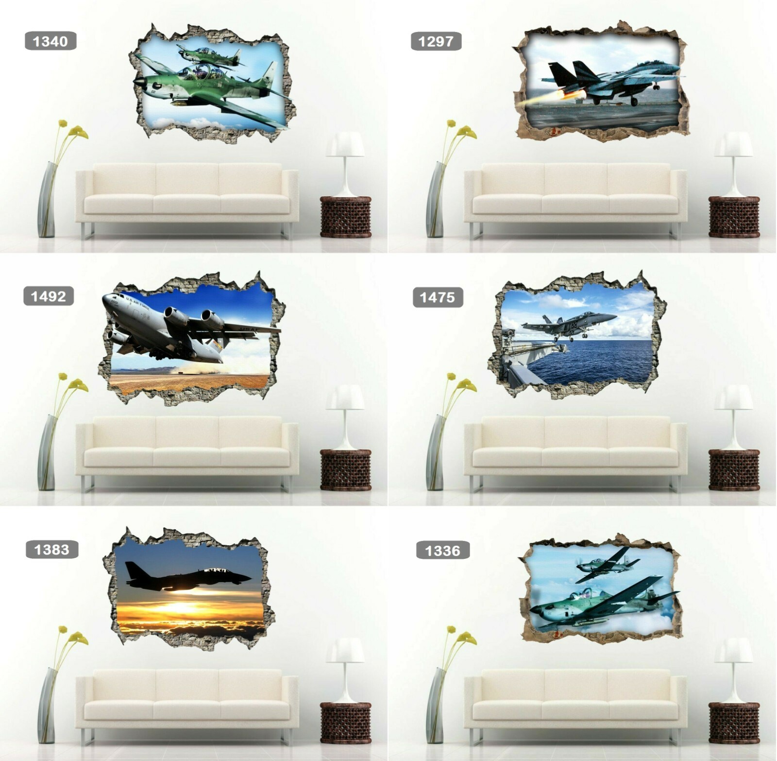 Military Aircrafts Air Force Jets Airplane 3D Wall Sticker Vinyl Decal Art Mural