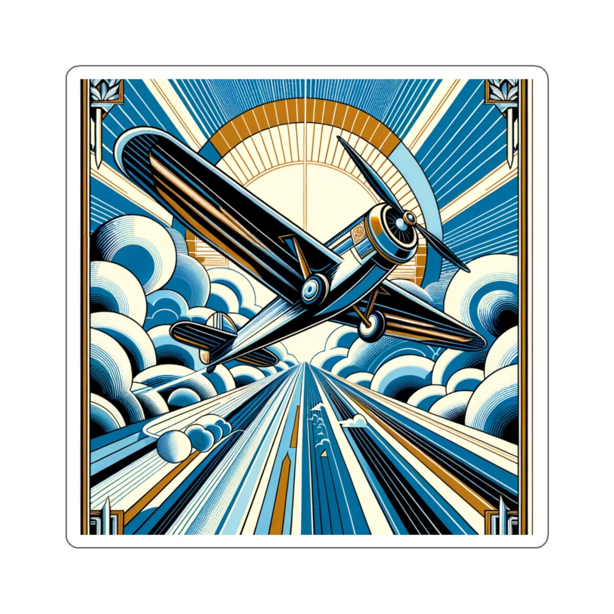 Sticker Art Deco Airplane Sky Adventure 1920s Aviation Boom 2×2" 3×3" 4×4" 6×6"