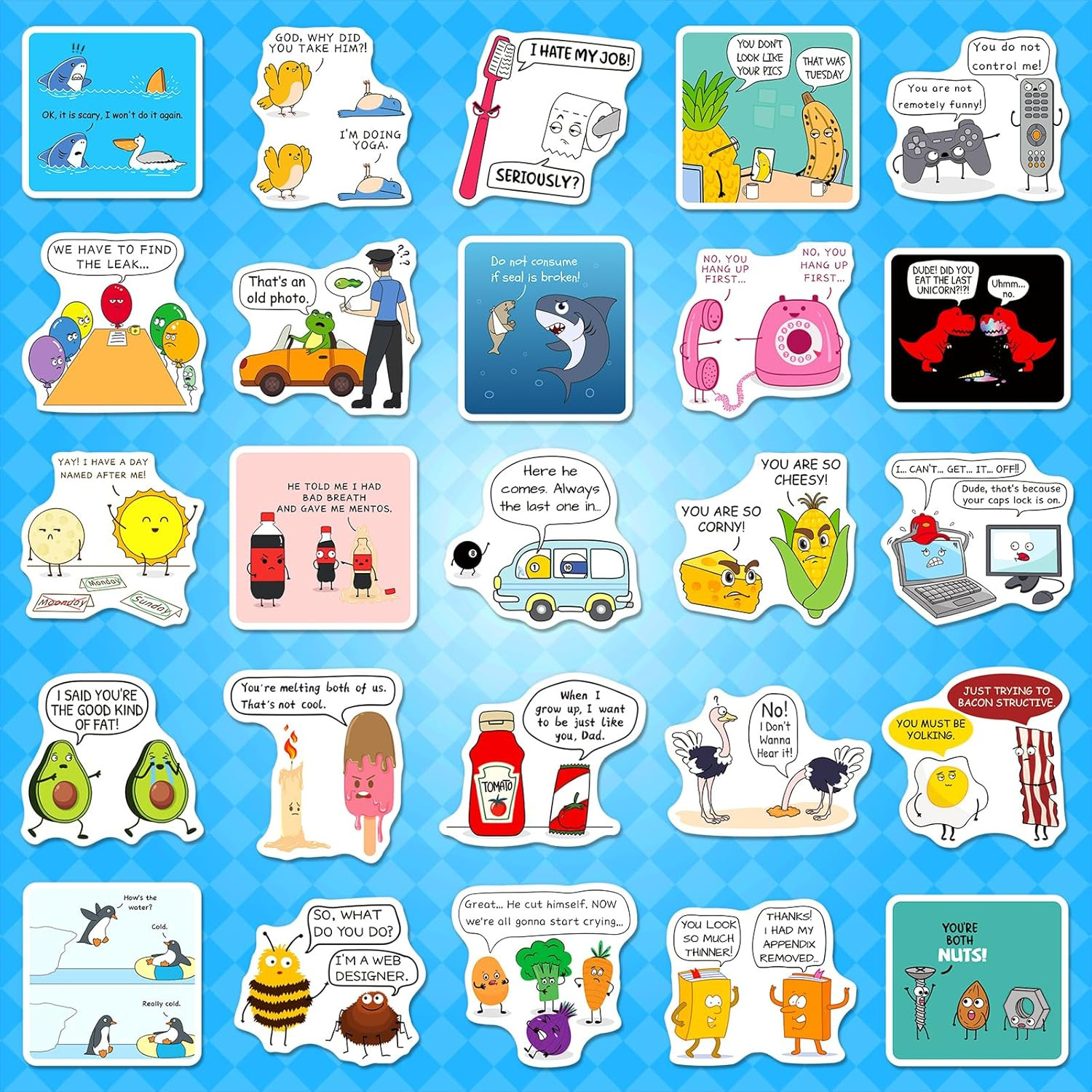 200PCS Funny Joke Stickers, Punny Dialogue Meme Decals | Dad Joke, for Water Bot