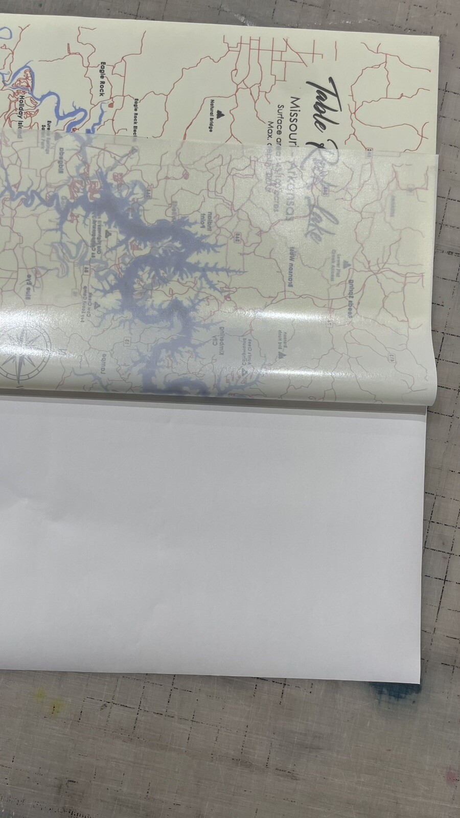 Table Rock Lake Map High Quality Canvas Self-Adhesive Print Easy to Apply