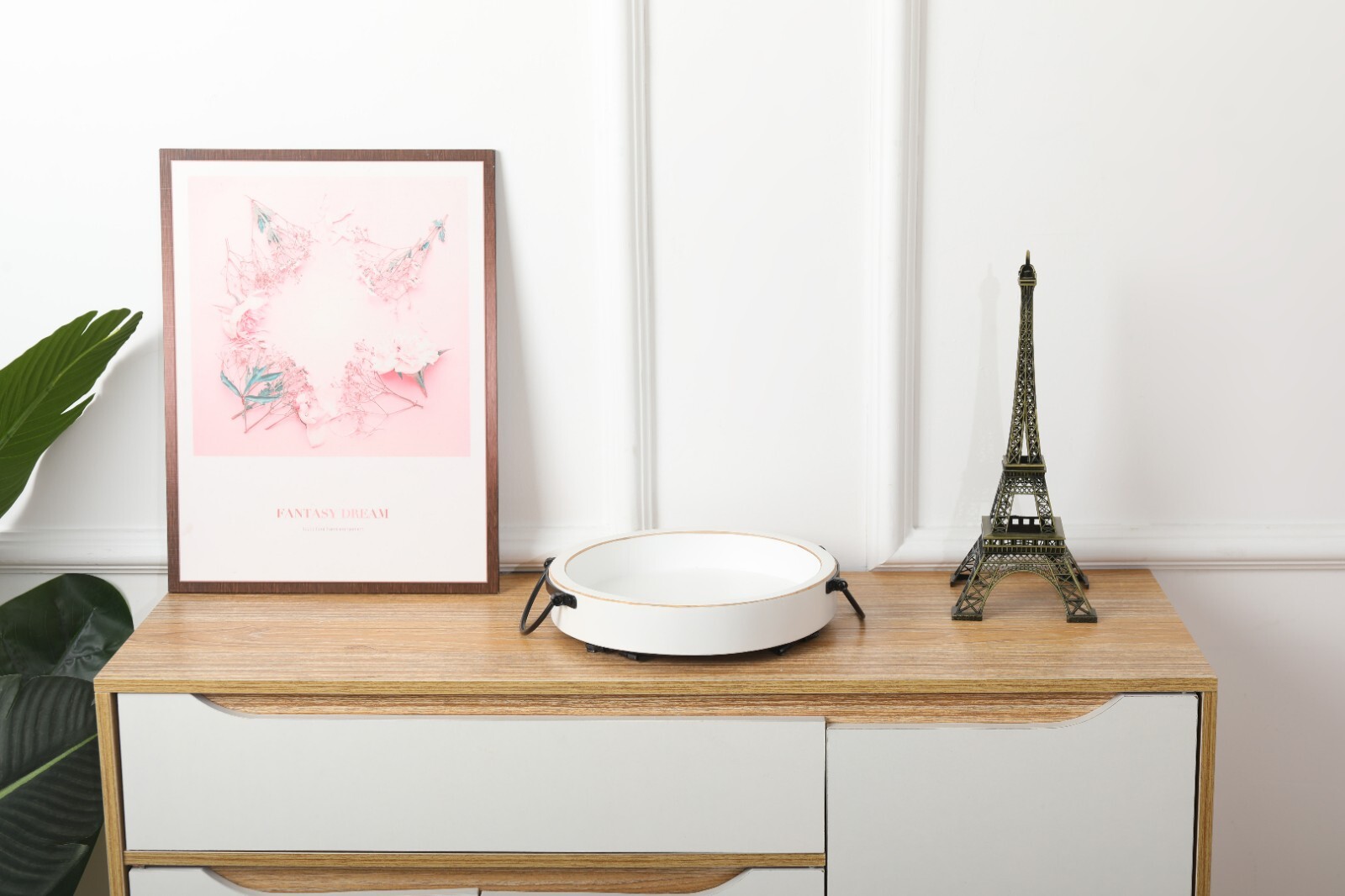 White Wood Pedestal Tray Stand for Tabletop, Countertop Handle(9.6×5.1 Inch)