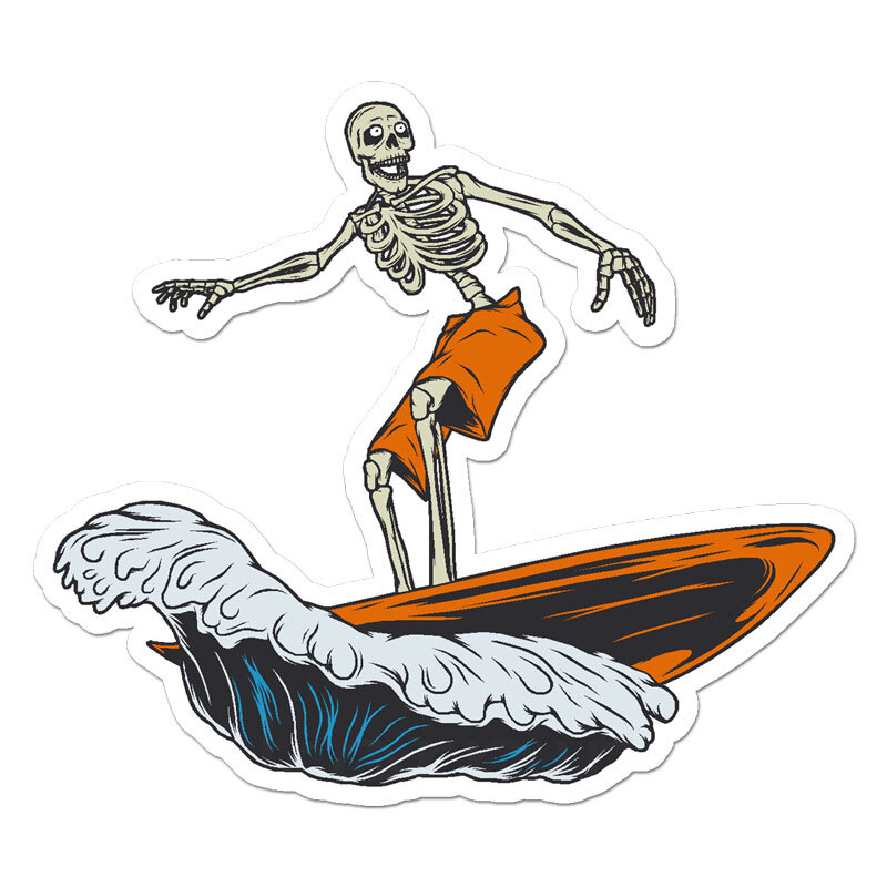 Surfing Skeleton, Vinyl Decal Sticker, Indoor Outdoor, 3 Sizes, #11482