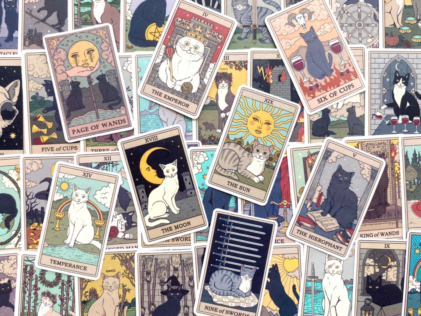 5-78 pcs Tarot Card Stickers, Retro Cat Zodiac Astrology Horoscope Laptop Decals