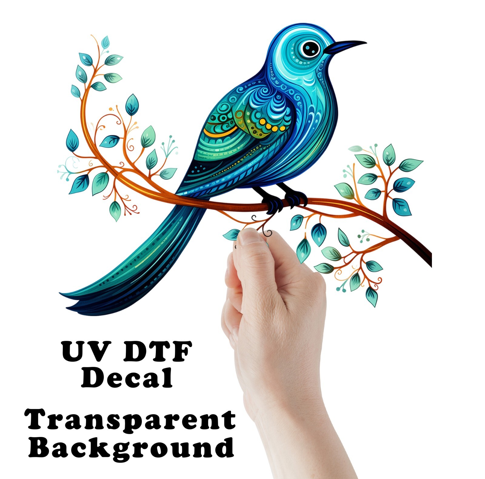 Blue Doodle Bird UV DTF Transparent Sticker / Decal