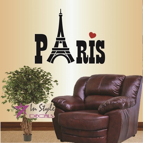 Wall Vinyl Decal Paris Eiffel Tower France Heart Any Room Decor Art Sticker 647