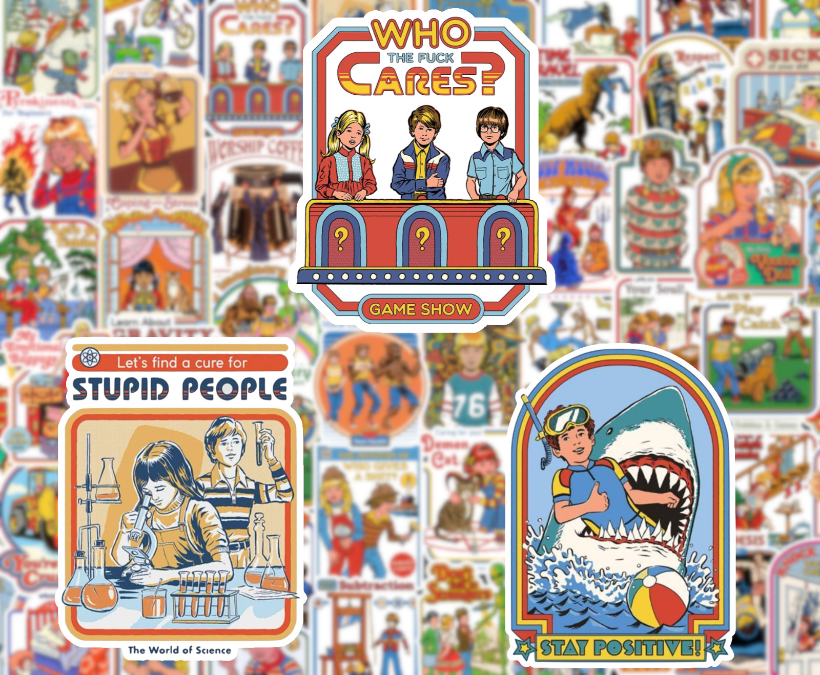 25/50 Funny Steven Rhodes Art Sticker Pack – Waterproof Vinyl – Retro Humor