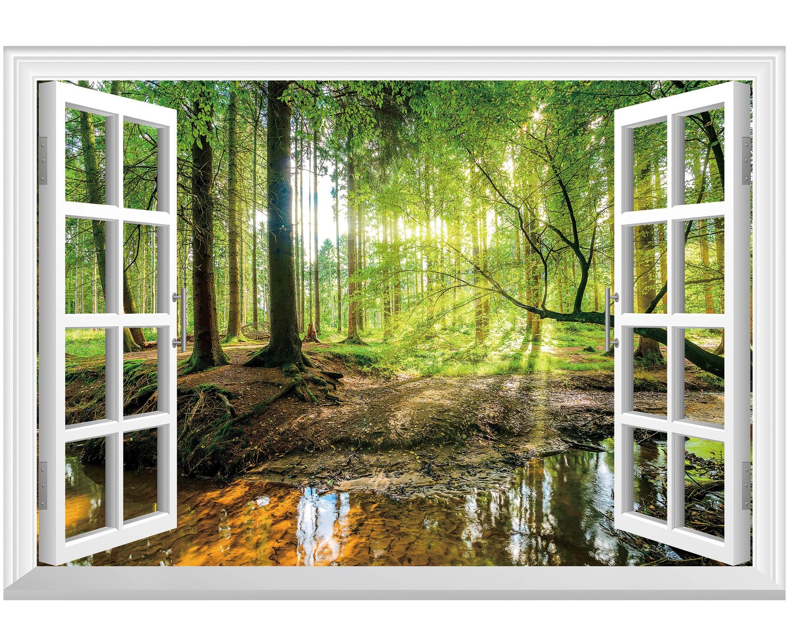 Fake Window Wall Sticker – Forest Jungle Faux Window Wall Mural for Wall Deco…