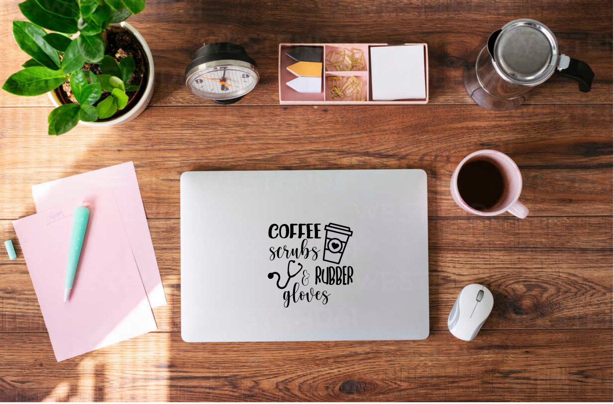 Coffee Scrubs & Rubber Gloves Decal – Perfect for Professionals! – 6570