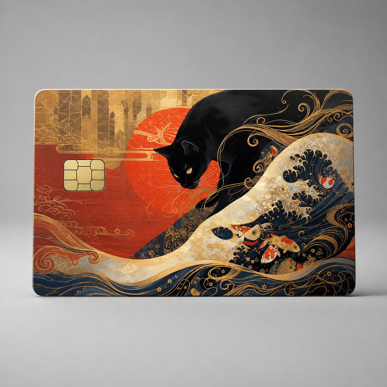 Midnight Stalk Black Cat and Koi Debit Card Credit Card Skin