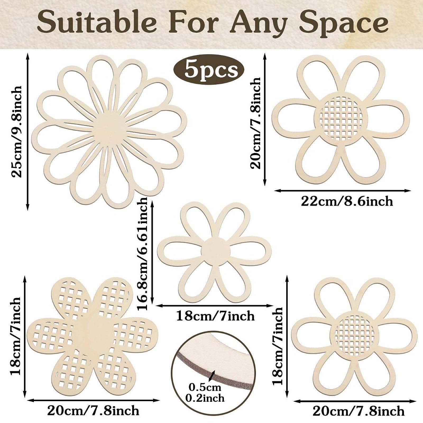 5 Pieces Wooden Flower Nursery Decor Flower Wall Decals Hanging Plaque Boho