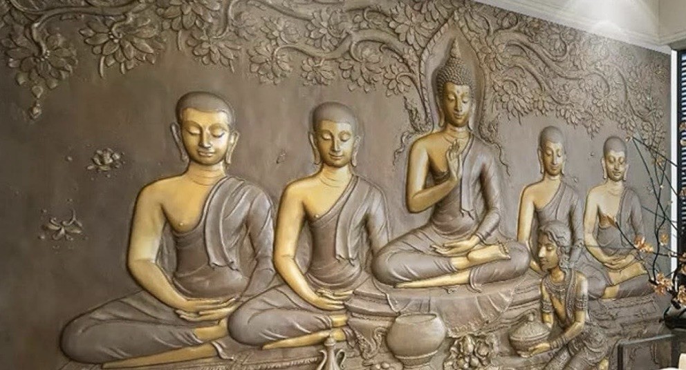 Relief Buddha Wall Sticker Peel Decal Huge Zen Yoga Meditation Mural Ornate New