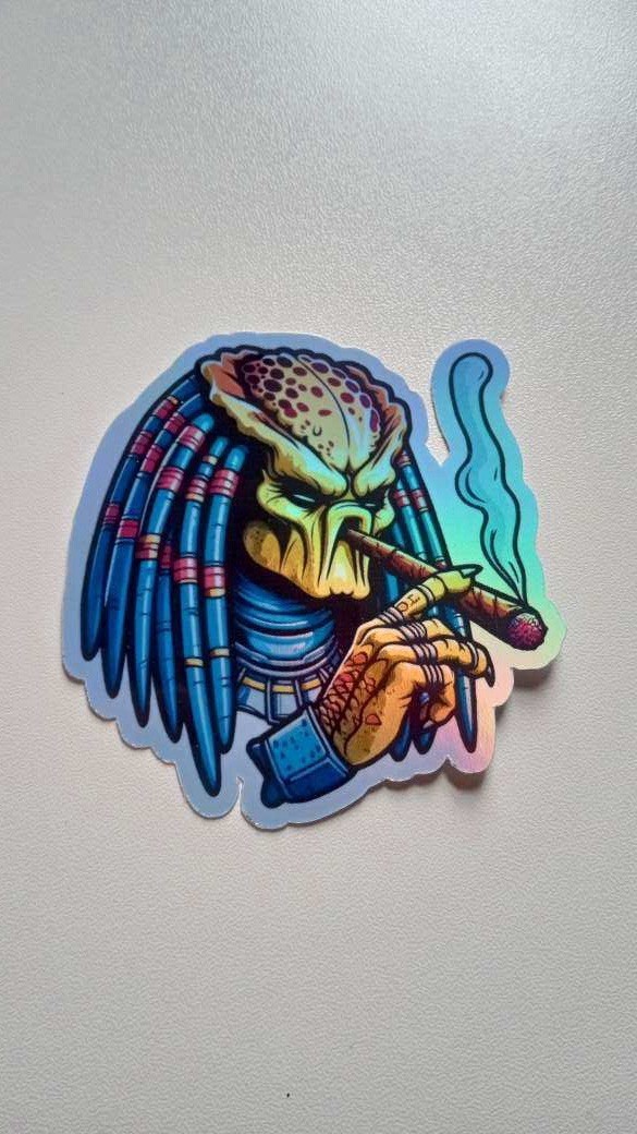 Predator Smoking A Blunt Waterproof Holographic 3 Inch Vinyl Sticker