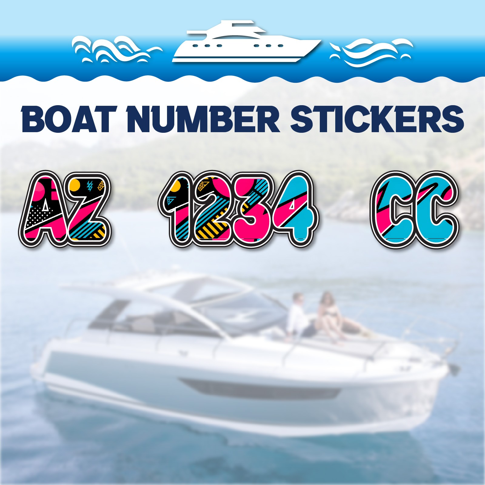 3 inch 2x Watercraft Number Custom Boat Registration Stickers3 inch Pattern