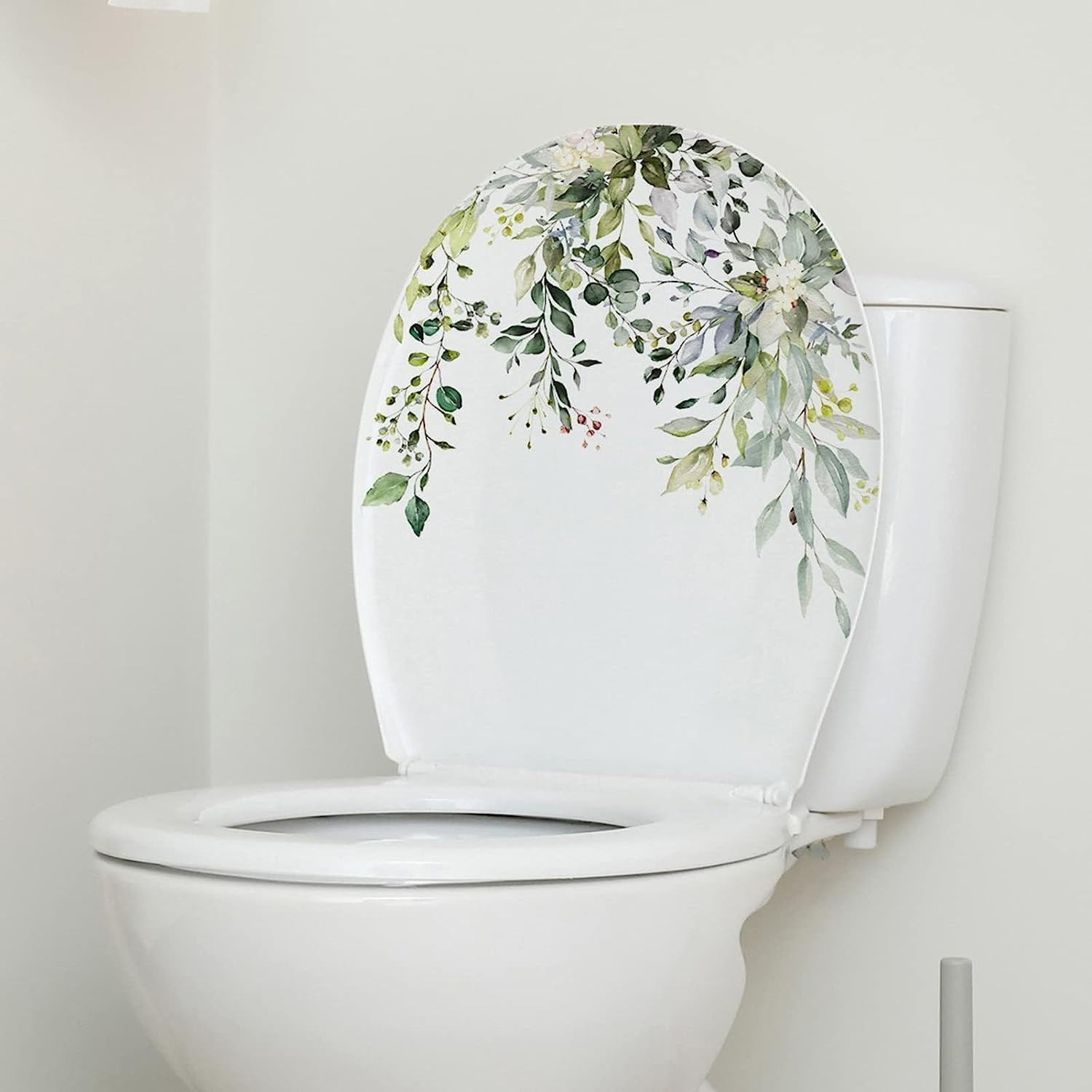 Green Leaf Floral Toilet Lid Decals – Self-Adhesive, Removable, Waterproof Bathr