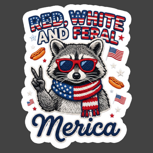 Raccoon Sticker Vinyl Decal Red White And Feral Merica Patriotic Funny