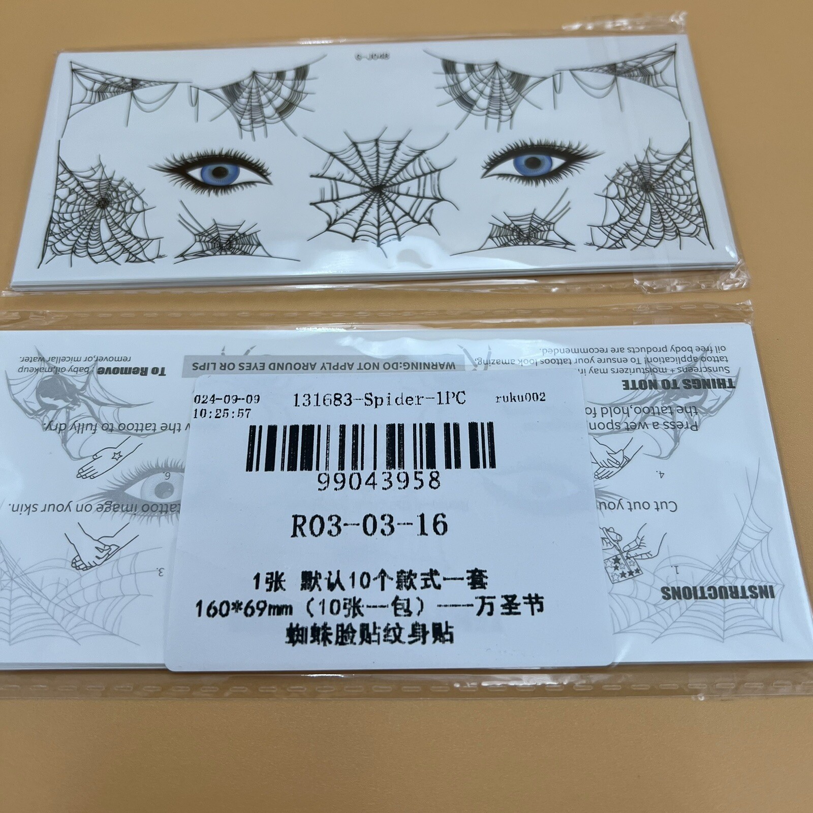 10 Sheets Halloween Black Spider Temporary Tattoo Face Stickers Waterproof