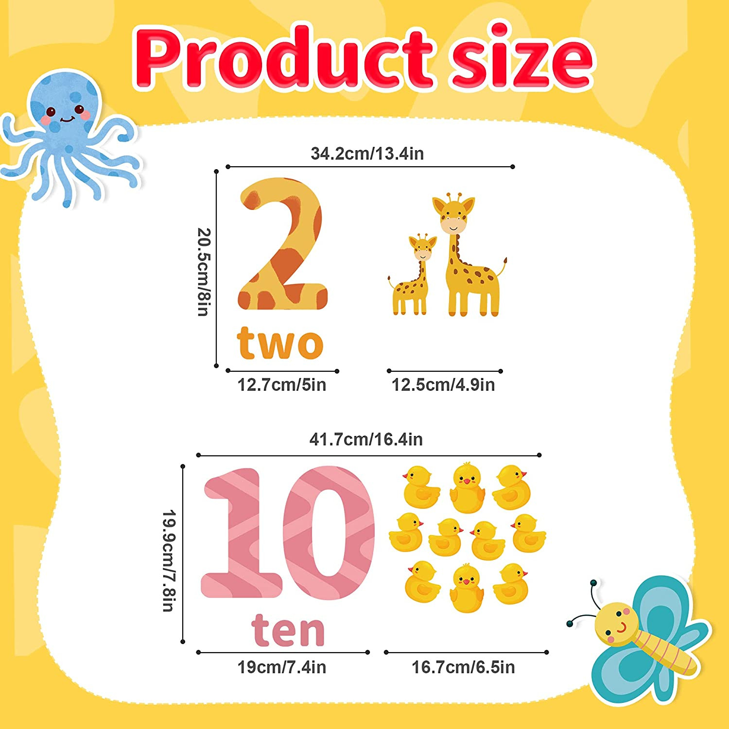 Large Number Wall Decals Stickers Educational Learning Wall Sticker Animal Arabi