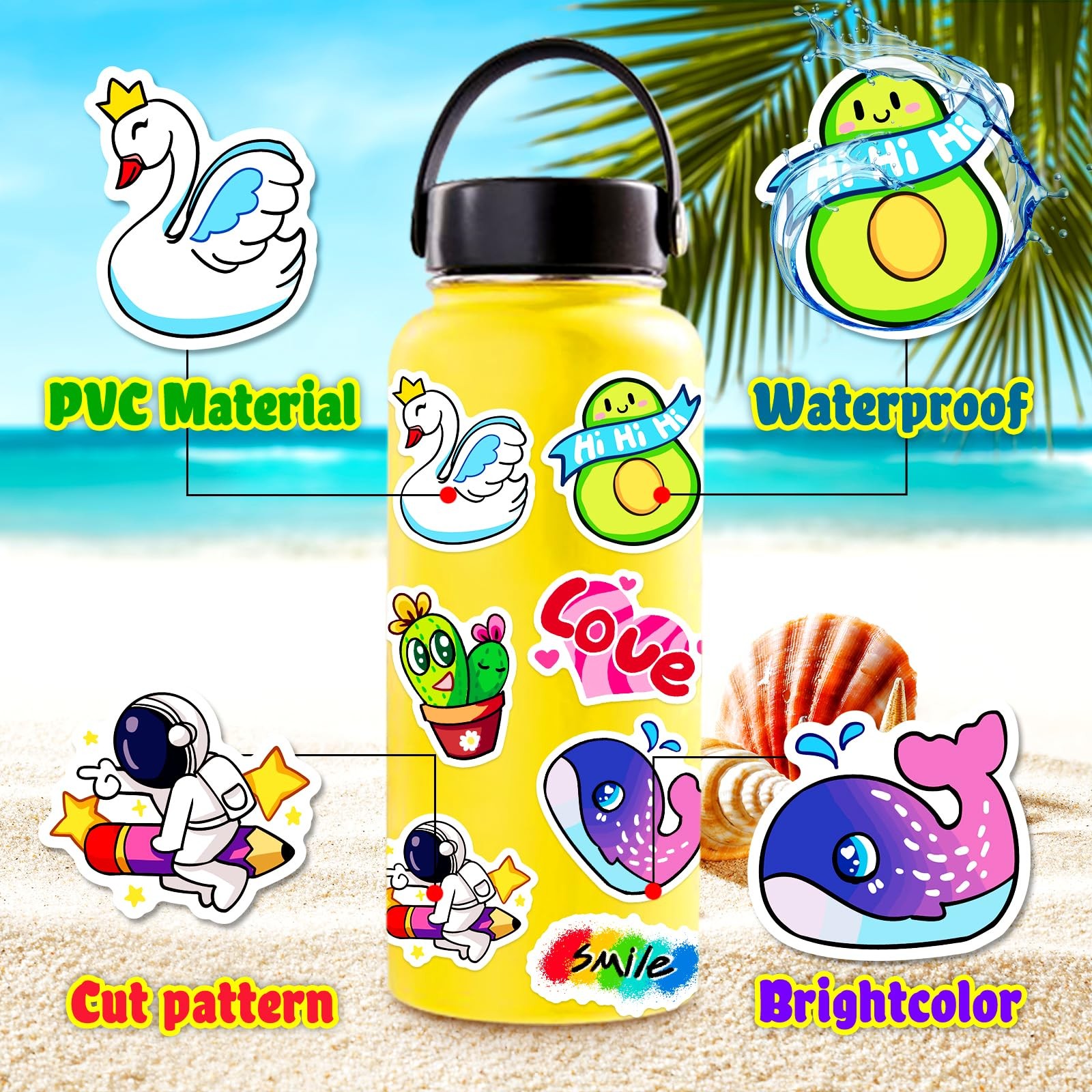 600Pcs Stickers for Kids, Water Bottle Vinyl Waterproof Scrapbook Cute Bulk Pack