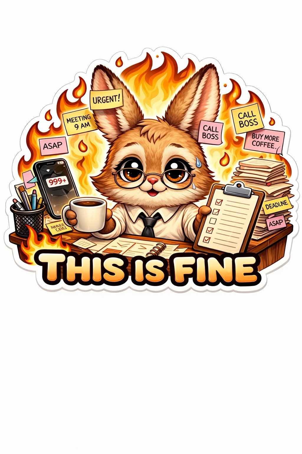 This Is Fine Animal Sticker Set, Funny Office Burnout Meme Decal Pack