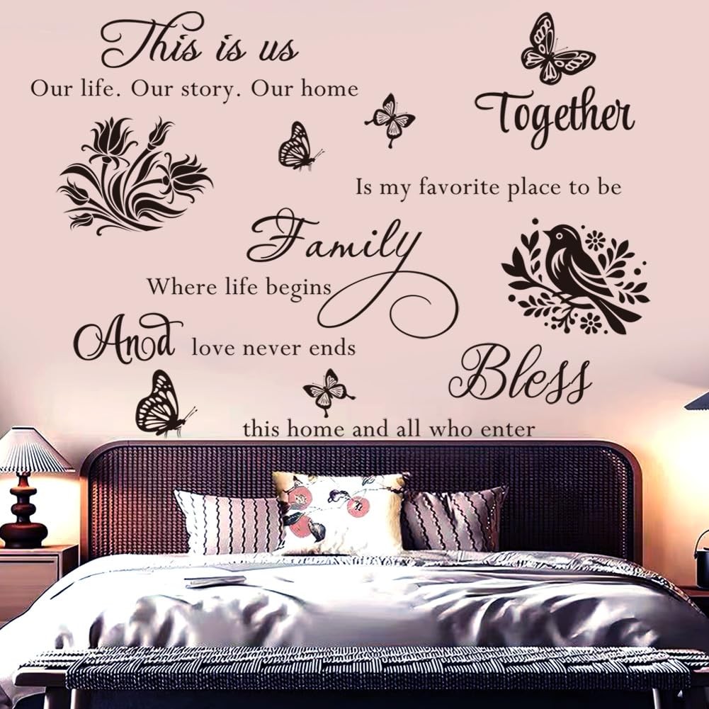 4 Pieces Inspirational Family Quotes Wall Decals This is Us Bless This Home W…