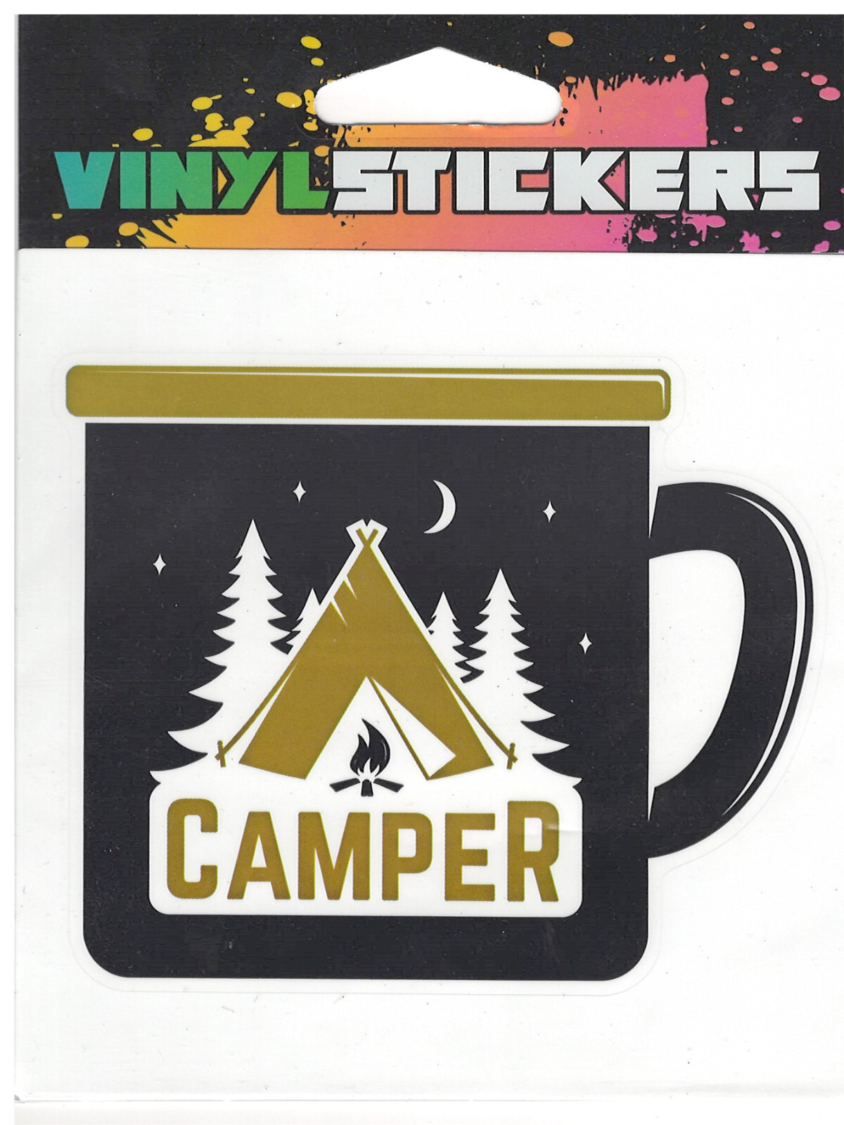 Black Camping Mug High Quality Vinyl Sticker