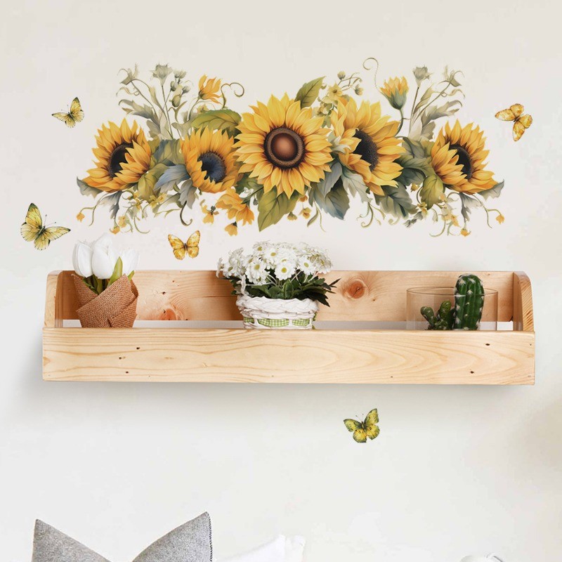 1 piece of PVC self-adhesive sunflower and butterfly wall sticker