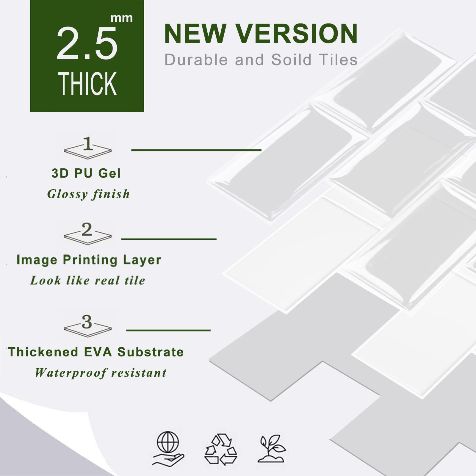 Thick Peel Stick Subway Tile Backsplash White Kitchen Bathroom 10 Sheets Waterpr