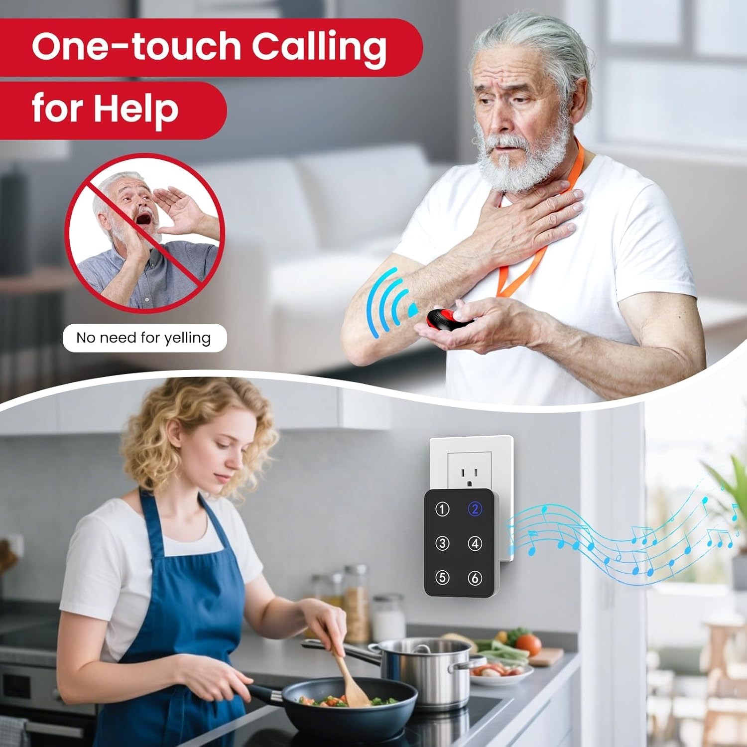 Wireless Caregiver Call Button System, Plug-in Nurse Caregiver Pager for