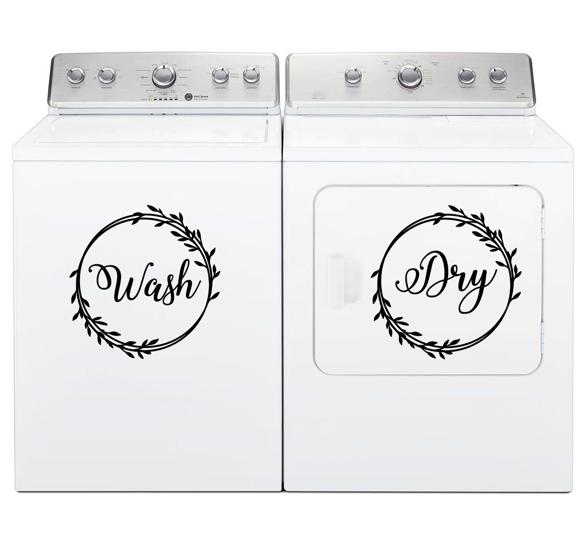 Wash Dry Wreath Vinyl Decals – Laundry Room Washer Dryer Decor Die Cut Stickers