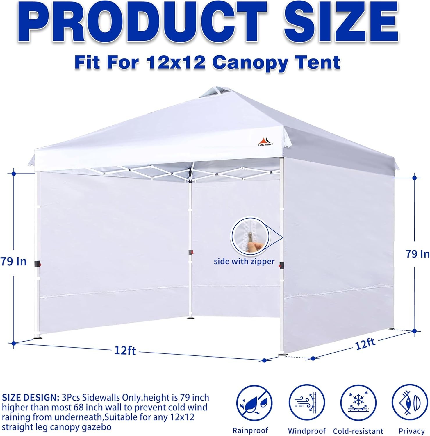 Sidewall for 12X12Ft Canopy Frame, 3 Pack Sunwalls Only,(White)