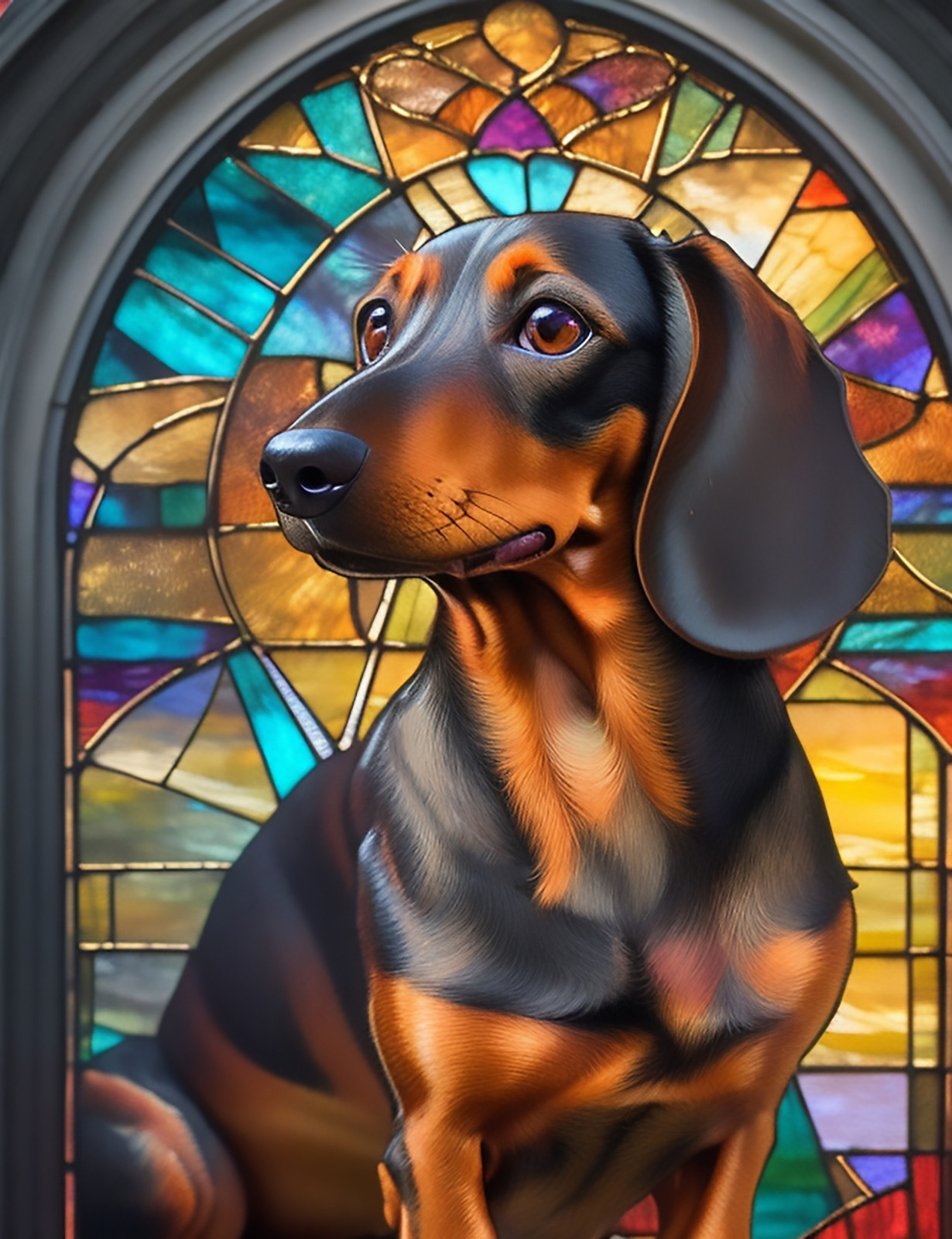Dachshund Dog Faux Stained-Glass WINDOW CLING Sun-catcher Size 10.5" Vinyl