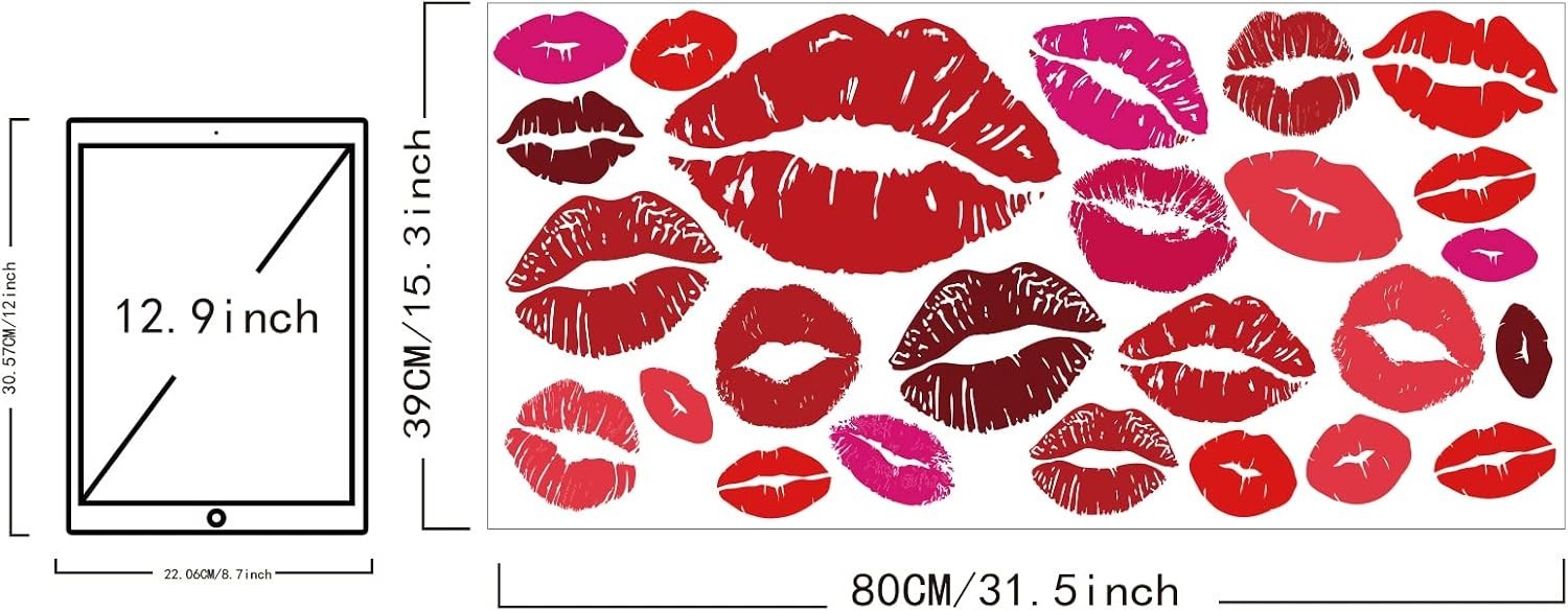 25PCS Red Lips Wall Art Stickers for Bedroom Living Room Valentine's Decor